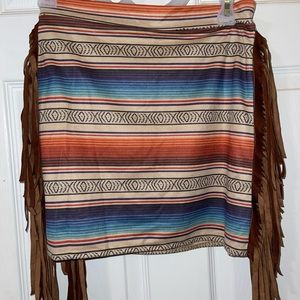 Fashion express fringed western mini skirt